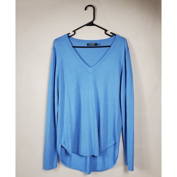 Lauren Ralph Lauren Sweaters - Lauren Ralph Lauren Blue V-Neck High-Low Knit Pullover Sweater Womens Large